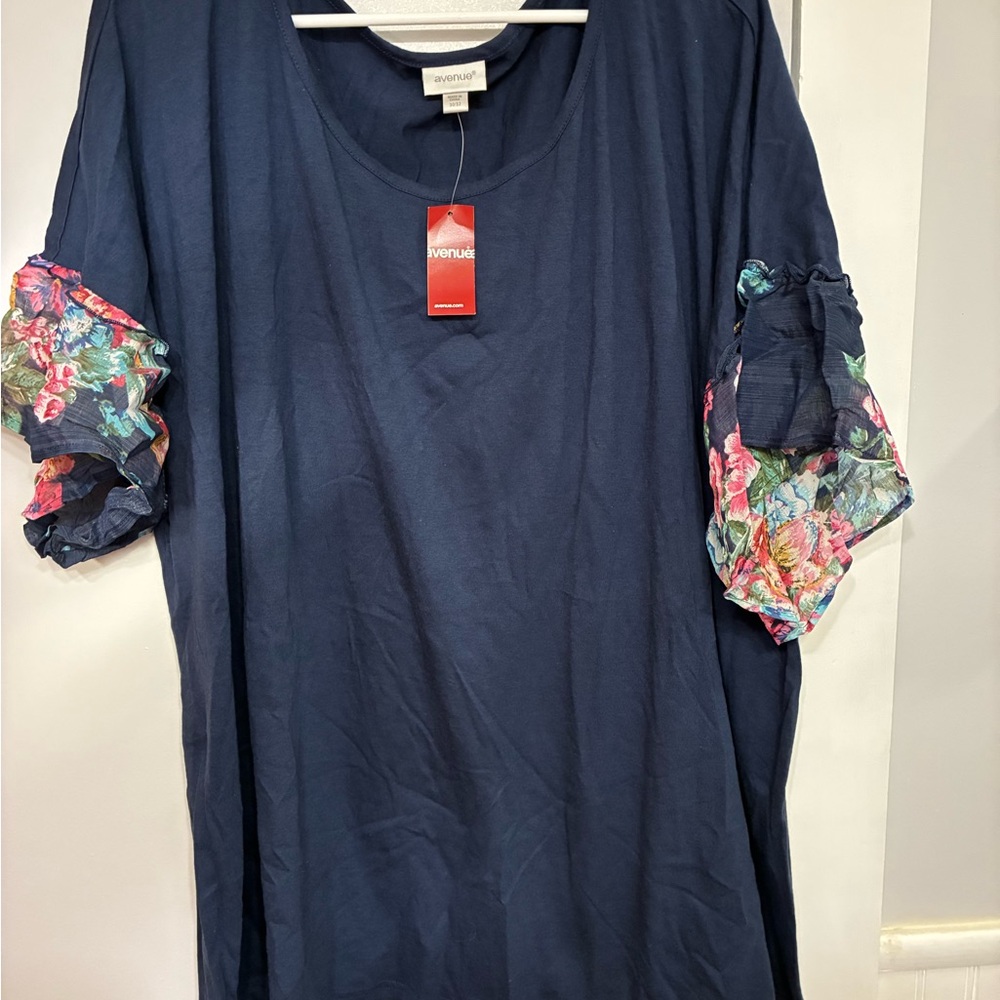Avenue Dark Blue Top with Floral Accents
